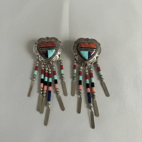 Stunning! Stamped Sterling silver and multi-stone southwestern jewelry set